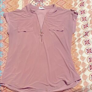 Workshop Sexy Zipper Front Pink Short Sleeve Blouse